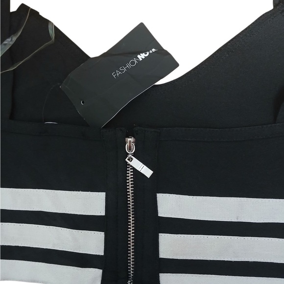 Fashion Nova Monochrome Striped Zipper Top - Picture 4 of 11